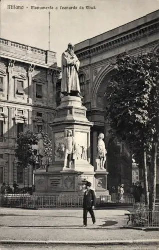 Ak Milano Mailand Lombardia, Statue von Leonardo da Vinci, Monument, Milano