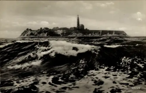 Ak Insel Oie, Gesamtansicht, Leuchtturm
