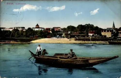 Ak Riesa an der Elbe Sachsen, Elbpartie, Fähre, Blick auf den Ort
