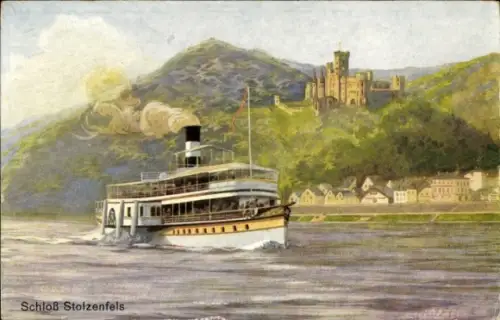Künstler Ak Stolzenfels Koblenz am Rhein, Schloss, Dampfer, Köln-Düsseldorfer Rheindampfschifffahrt