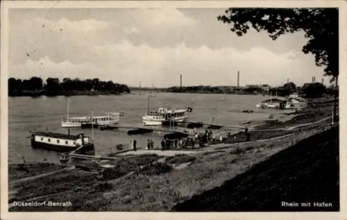 Ak Benrath Düsseldorf am Rhein, Rhein mit Hafen
