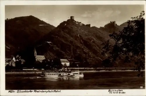 Ak Bornhofen am Rhein, Die feindlichen Brüder, Köln-Düsseldorfer Rheindampfschifffahrt