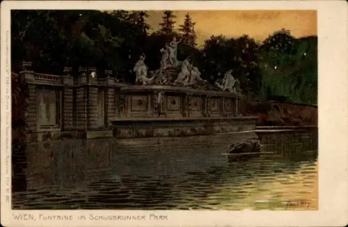 Künstler Ak Hey, P., Wien 13 Hietzing Österreich, Schönbrunner Park, Fontaine