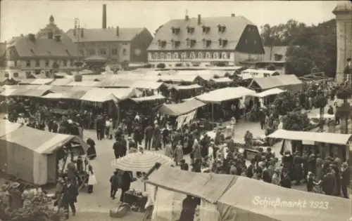 Foto Ak Varnsdorf Warnsdorf Region Aussig, Schießmarkt 1923, Hotel Börse