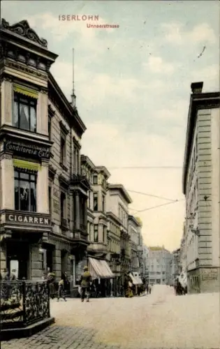 Ak Iserlohn im Märkischen Kreis, ISERLOHN, Unnaerstraße, Conditorei Cafe, CIGARREN