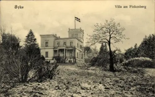 Ak Syke in Niedersachsen, Villa am Finkenberg, Baum, Flagge, Landschaft