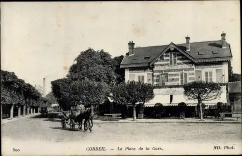 Ak Corbeil Essonne, Place de la Gare