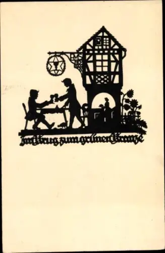 Scherenschnitt Ak Schwindt, A.M., Im Krug zum grünen Kranze, Gasthaus