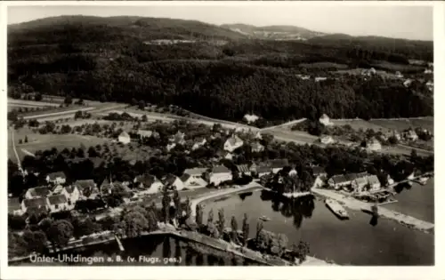 Ak Unteruhldingen Uhldingen Mühlhofen am Bodensee, Fliegeraufnahme