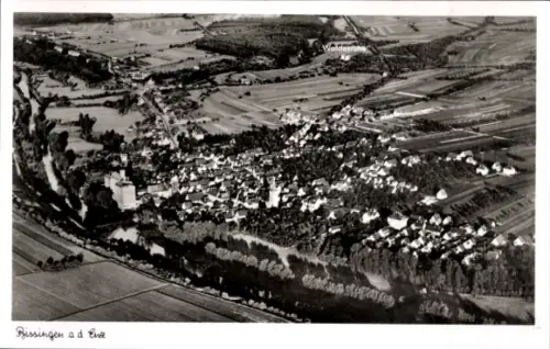 Ak Bissingen an der Enz Württemberg, Luftaufnahme von Bissingen, Fluss, Felder, Bäume, Häuser