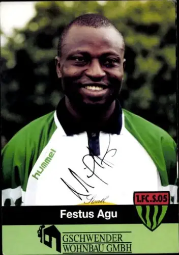 Autogrammkarte Fußballer Festus Agu, 1. FC Schweinfurt 05, Autogramm