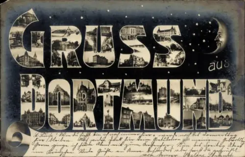 Buchstaben Ak Dortmund im Ruhrgebiet, Teilansichten, Miniaturansichten, Mondsichel mit Gesicht