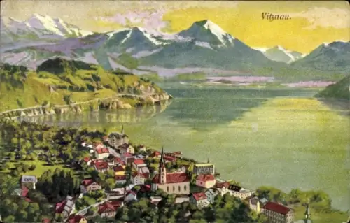 Künstler Ak Vitznau Kt. Luzern, Panorama, Vierwaldstätter See