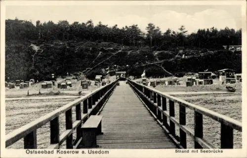Ak Ostseebad Koserow auf Usedom, Strand von der Seebrücke