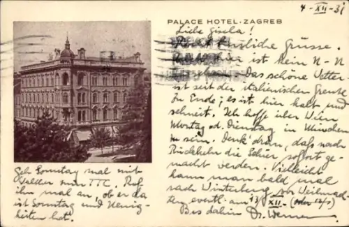 Ak Zagreb Kroatien, Palace Hotel