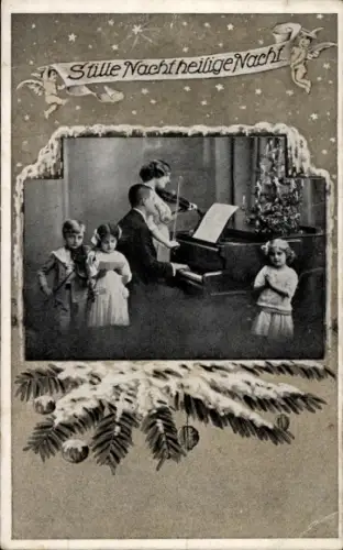 Passepartout Ak Weihnachten, Singende Kinder, Musizierende Eltern