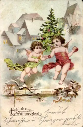 Ak Glückwunsch Weihnachten, Engel, Tannenbaum