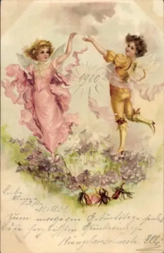 Litho Tanzende Engel, Blumen, Maikäfer