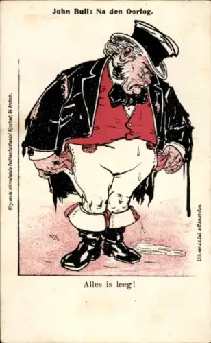 Künstler Ak John Bull, Na den Oorlog, Alles is leeg, Karikatur