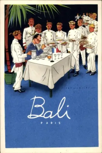 Ak Werbung Restaurant Bali in Paris, Kellner, Mann am Tisch