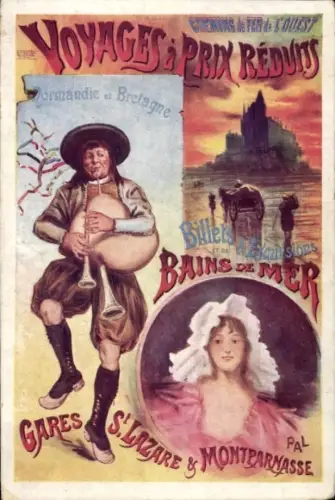 Künstler Ak Reklame, Chemins de Fer de L'État, Reisen in die Normandie und Bretagne