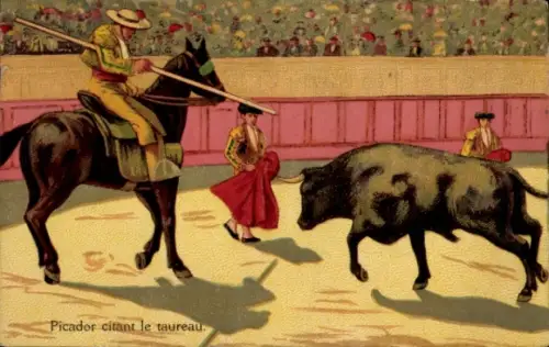 Künstler Ak Stierkampf, Picador citant le taureau