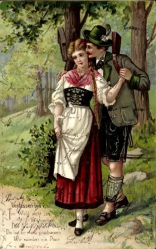 Litho Verlassen bin i, Jäger, Frau, Liebespaar