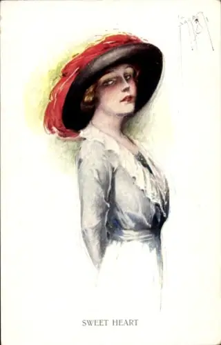 Künstler Ak Barber, Court, Portrait einer Frau mit Hut