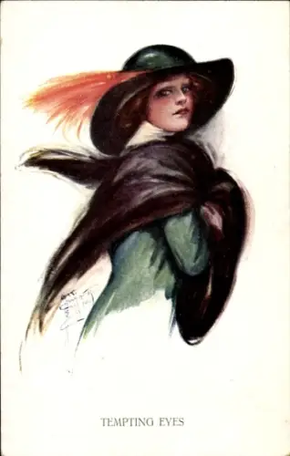 Künstler Ak Barber, Court, Frauenportrait, Hut