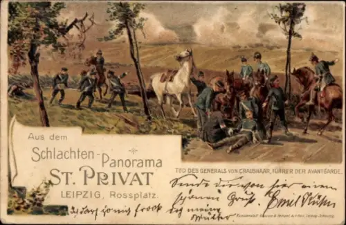 Litho Leipzig, Schlachtenpanorama St. Privat, Rossplatz, Tod des Generals von Craushaar