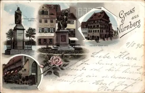 Ak Nürnberg, Albrecht Dürer Denkmal, Albrecht Dürer Haus, Bratwursthäusle, Nürnberg