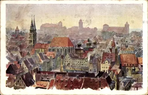 Künstler Ak Kley, Heinrich, Nürnberg Mittelfranken Bayern, Blick über die Stadt