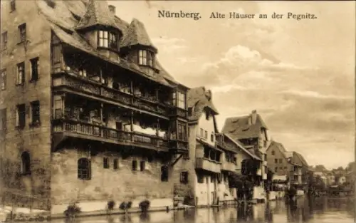 Ak Nürnberg,  Alte Häuser an der Pegnitz