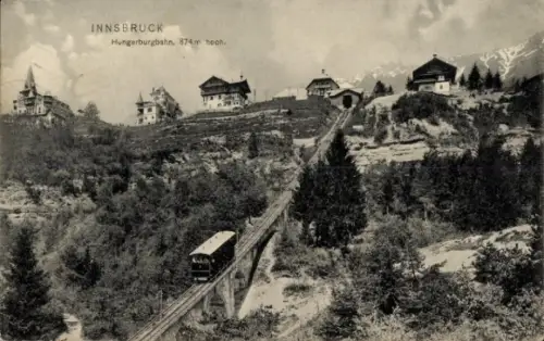 Ak Hungerburg Innsbruck Tirol,  Hungerburgbahn, Zug, Berge, Häuser