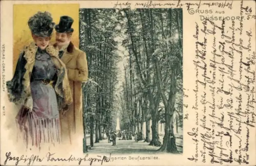 Ak Düsseldorf am Rhein, Garten, Seufzerallee, Liebespaar