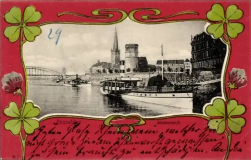 Passepartout Ak Düsseldorf am Rhein, Rheinwerft, Glücksklee