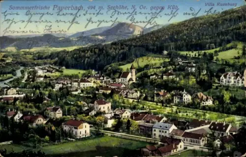 Ak Payerbach an der Rax in Niederösterreich, Landschaftsaufnahme,  Villa Kuenburg, Fluss, Berge