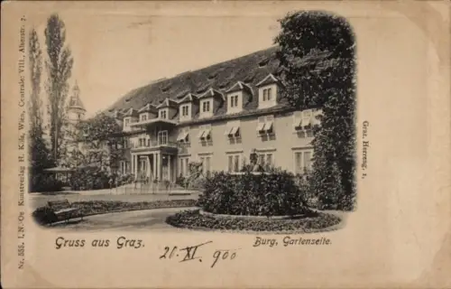 Ak Graz Steiermark,  mit Gartenansicht, Burg, Gruss aus  Jahr 1900