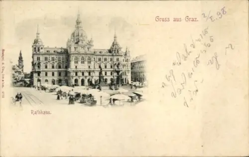 Ak Graz Steiermark, Rathaus   Architektur, Stempel, 2/2.98