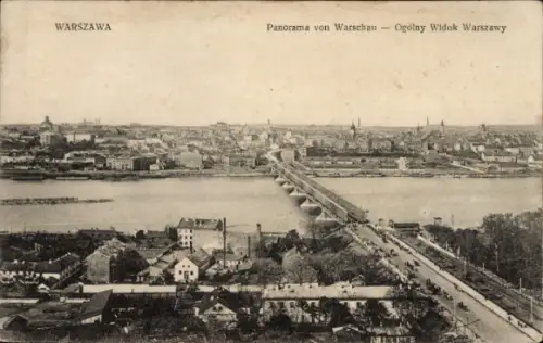 Ak Warszawa Warschau Polen, Panorama von  Fluss, Brücke, Stadtansicht