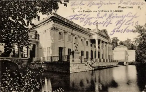 Ak Warszawa Warschau Polen, Schloss in Lazienki, Wasser, Statue, Warschau