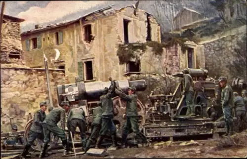Ak Kuk Armee, Aufstellung eines 30,5cm Mörsers an der Südwestfront, Weltkrieg 1914-1916
