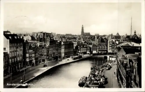 Ak Amsterdam Nordholland Niederlande, Amsterdam Rokin, Kanalansicht,  Gebäude, Boote