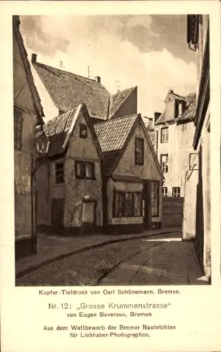 Ak Schnoor Bremen, Kupfer-Tiefdruck, Grosse Krummenstrasse,  von Eugen Boveroux