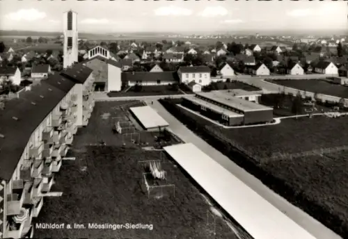 Ak Mühldorf am Inn Oberbayern,  Mösslinger-Siedlung, Wohngebäude, Spielplatz