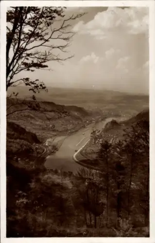 Ak Strekov Schreckenstein Ústí nad Labem Aussig Elbe Stadt, Blick ins Elbtal mit dem Schreckenstein