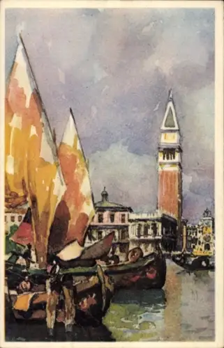 Ak Venezia Venedig Veneto,  Panorama von S. Giorgio, Segelboote, Glockenturm