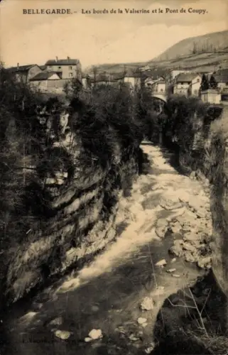 Ak Bellegarde sur Valserine Ain, Fluss Valserine, Brücke Coupy, Landschaft, Schwarz-Weiß-Foto