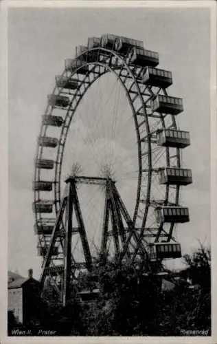 Ak Wien 2 Leopoldstadt Österreich, Wien II. Prater, Riesenrad, 63 m hoch, 30 Wagen, 600 Personen 