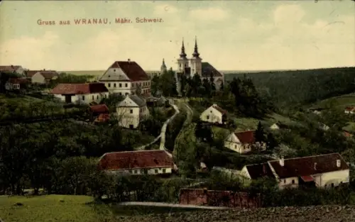Ak Vranov u Brna Wranau Südmähren, Gruss aus  Mähr. Schweiz, Landschaft, Kirche, Häuser
